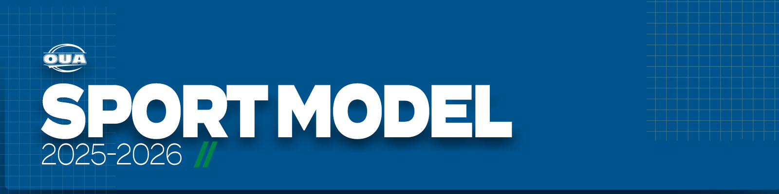 Graphic on a blue background with the OUA logo above the words 'Sport Model" in white and the text "2025-2026" below 