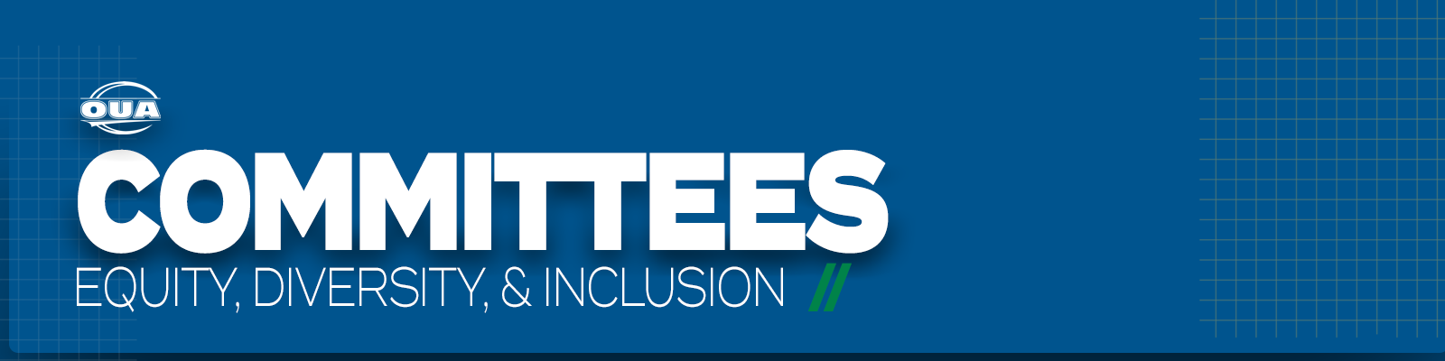 Predominantly blue graphic with large white text on the left side that reads 'Committees' and a small OUA logo placed above it