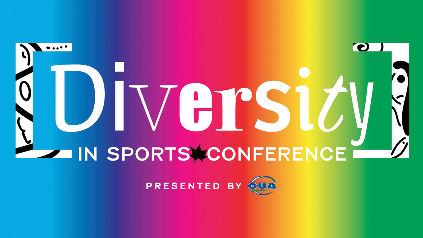 Diversity in Sports Conference logo, presented by OUA, one a rainbow coloured background